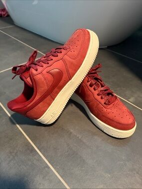 Nike Burgundy Suede Air Force One Sneakers with Off-White Sole